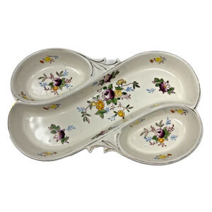 Vintage Floral Divided Relish Ceramic Dish Made in Japan 8.5"x5" EUC